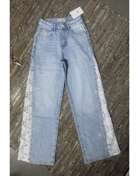 jeans dentelle + strass